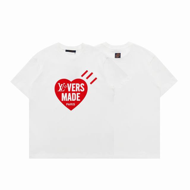 Top-Tier Replica Version Louis Vuitton New Heart Logo Round-Neck Short-Sleeve T-
