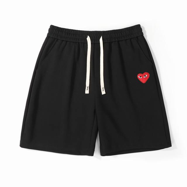Cdg Play Kawakubo Rei Classic Heart Embroidered Label Casual Shorts Custom Main
