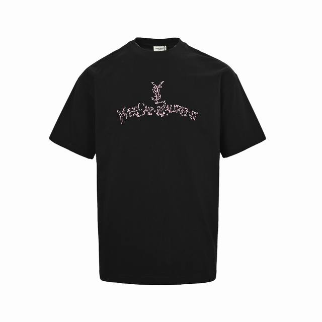 Saint Laurent Classic Letter Color-Block Embroidered Short-Sleeve Shirt. Made Fr