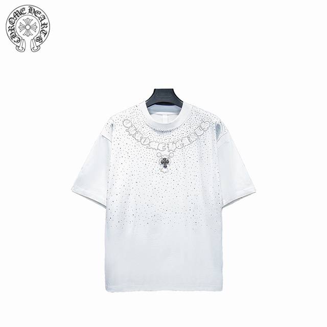 Chrome Hearts Cro Heart Full Diamond-Pressed Metal Letters Short-Sleeve Shirt Ma