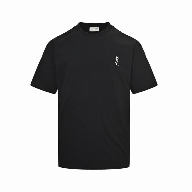 Ysl Saint Laurent Classic Embroidered Letter Logo Short-Sleeve Shirt. High-Densi