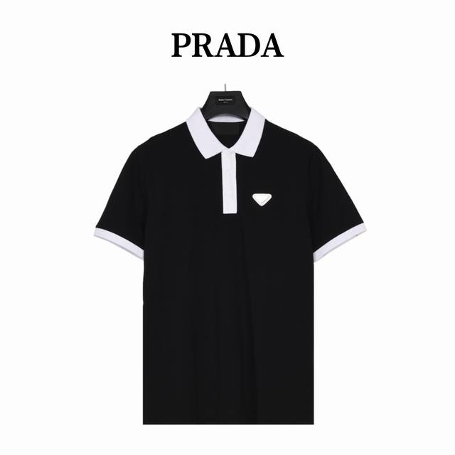 Prada New Color-Block Collar Short-Sleeve Polo Shirt Custom Color-Block Ribbed C