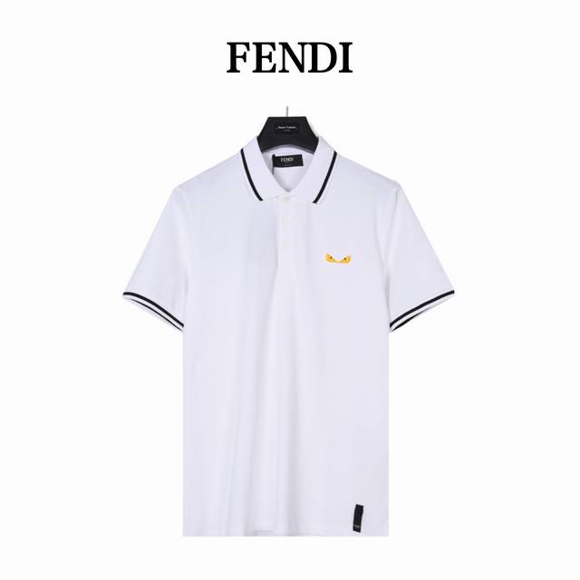 Fendi 24S New Small Monster Eye Embroidered Collar Polo Shirt, Short-Sleeved, Sa