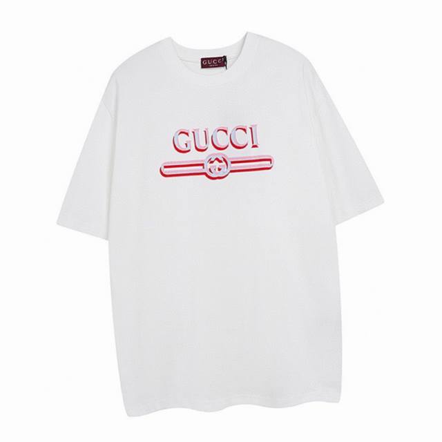 Gucci Summer New Arrival Shadow Belt Letter Print Round Neck Short-Sleeve T-Shir