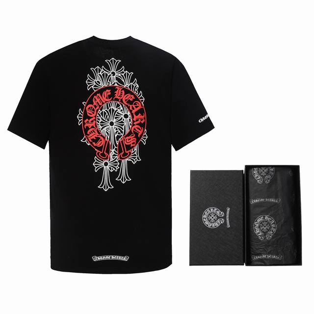 High-End Chrome Hearts Horseshoe Cross Foam Print Short-Sleeve T-Shirt! Chest Po