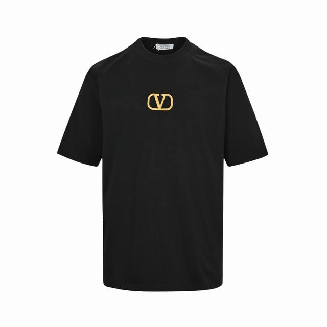 Valentino Vltn 25Ss Gold Logo Embroidered Short-Sleeve Shirt, Light Luxury Style