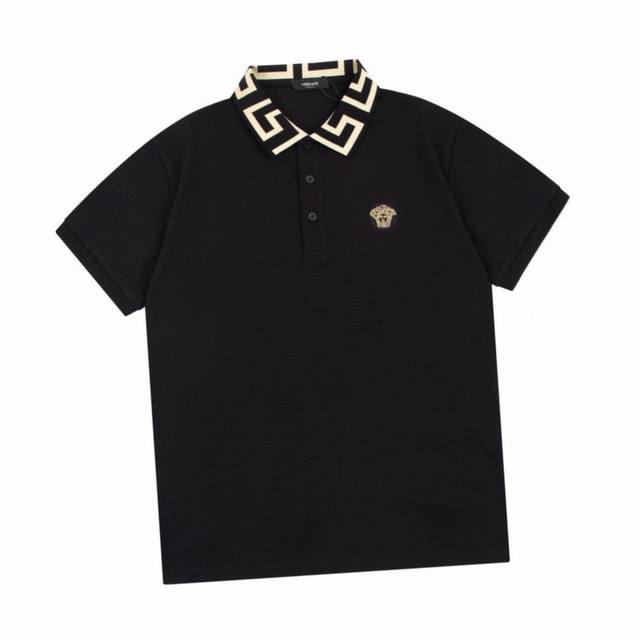 Versace Summer New Arrival Golden Elderly Head Embroidered Collar Short-Sleeve P