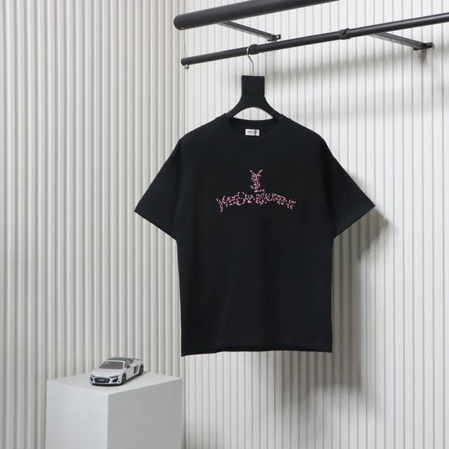 Saint Laurent Classic Letter Logo Color-Block Embroidered Short-Sleeve T-Shirt.