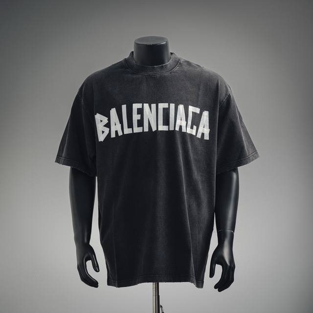 Balenciaga Paris House Washed-Effect Screen-Printed Tape Letter Short-Sleeve T-S