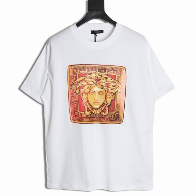 Versace Checkered Medusa Head Print Logo Short-Sleeve T-Shirt Summer Channel Lim