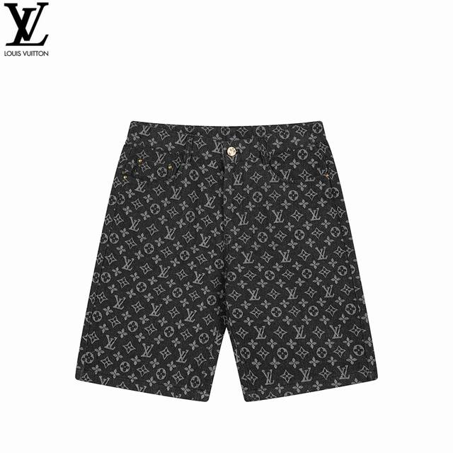 Louis Vuitton 25Ss Full-Print Vintage Denim Shorts Original Design, Twill Cotton