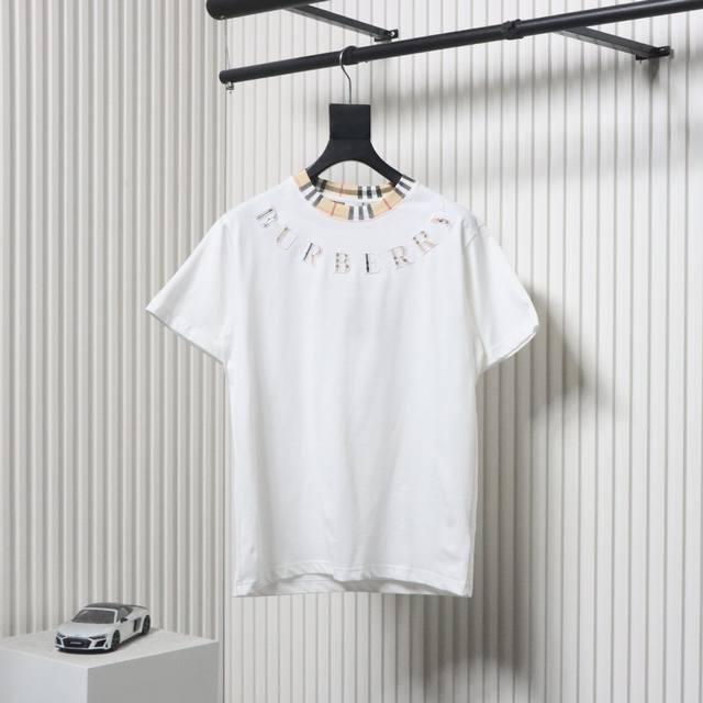 Burberry 24Ss Checkered Collar Patchwork Embroidered Letter Short-Sleeve Shirt.