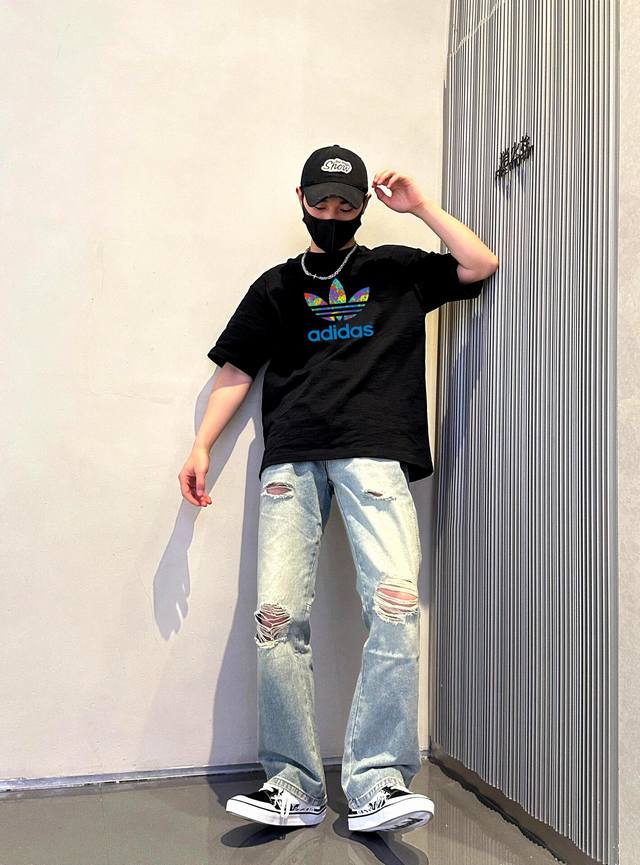 New Arrival! Eye-Catching Design! Adidas Summer Couple's Round-Neck Short-Sleeve
