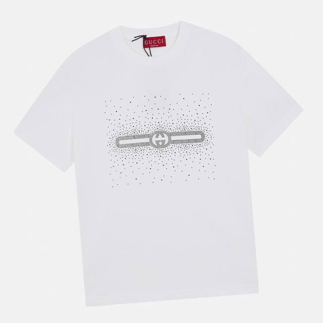 Gucci Summer New Arrival Classic Belted Rhinestone Round Neck Short-Sleeve T-Shi