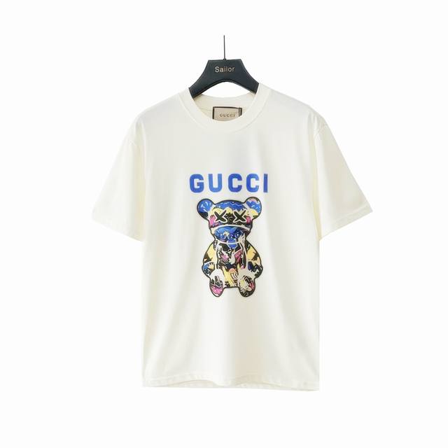 Actual Photo Details + Details Gucci Colorful Bear Letter Logo Printed Short-Sle