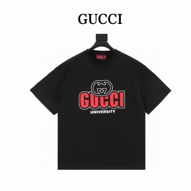 Gucci Chest Printed Letter Round Neck Short-Sleeve Shirt. High-End Velvet Foam P