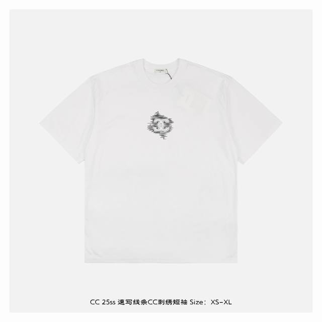 Chanel Chanel 25Ss Sketch Line Cc Embroidered Short-Sleeve Shirt Made From 230Gs