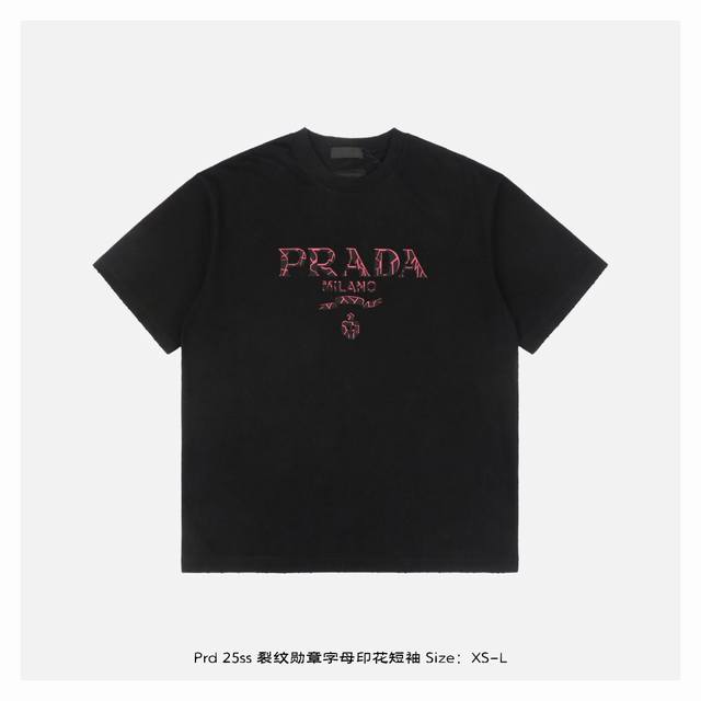 Prada 25Ss Cracked Medal Letter Print Short-Sleeve Shirt Made From 230Gsm Combed