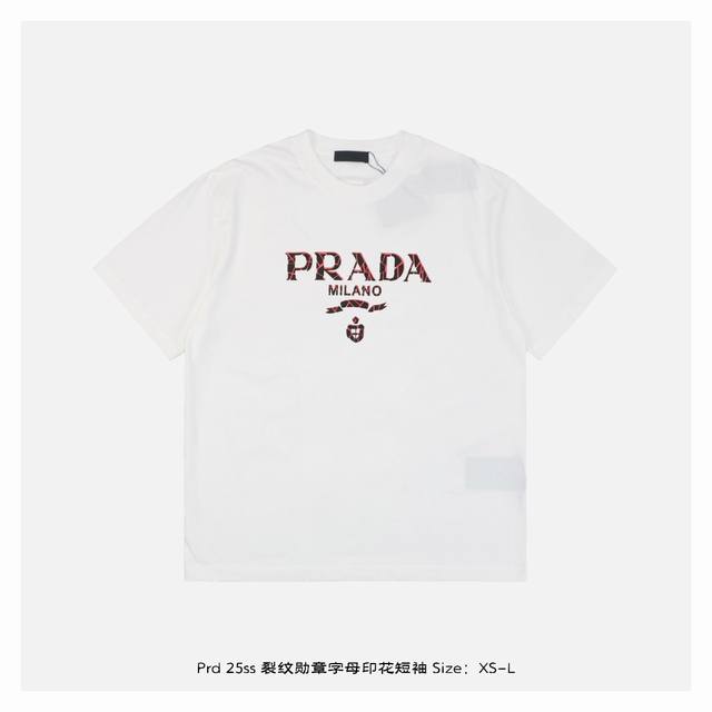 Prada 25Ss Cracked Medal Letter Print Short-Sleeve Shirt. Fabric Made From 230Gs