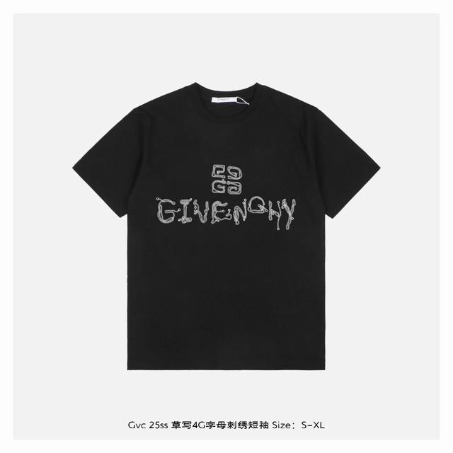 Givenchy 25Ss Handwritten 4G Letter Embroidered Short-Sleeve Shirt The Fabric Is