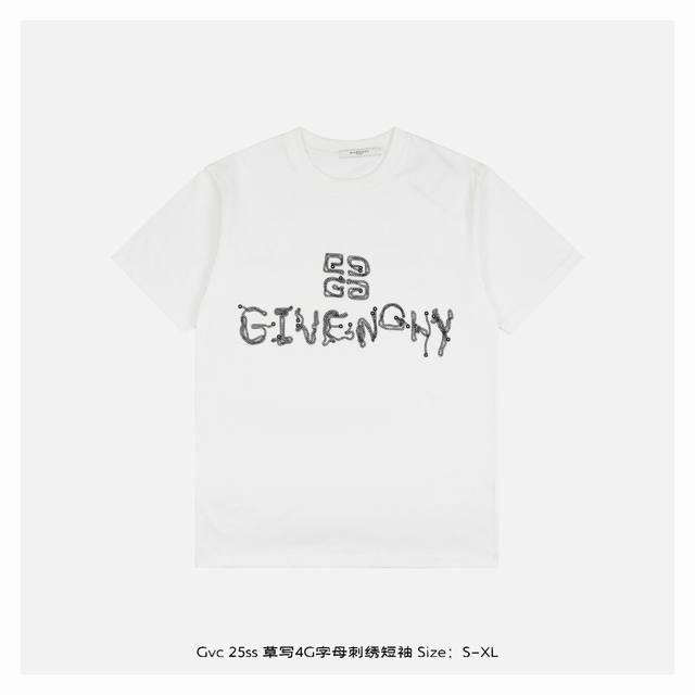 Givenchy 25Ss Handwritten 4G Letter Embroidered Short-Sleeve Shirt The Fabric Is