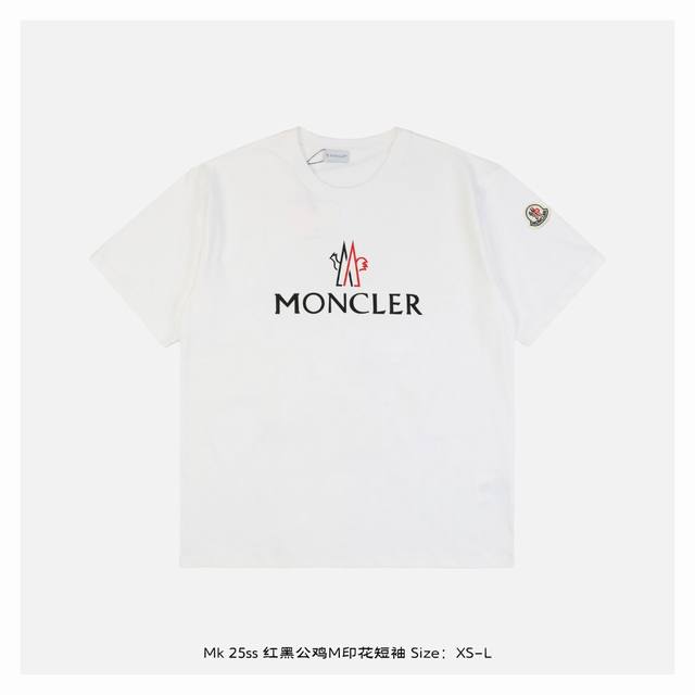 Moncler Mouth Cover 25Ss Red And Black Rooster M Print Short-Sleeve Shirt Fabric