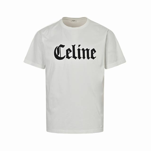 Celine 25Ss Gothic Letter Embroidered Short-Sleeve Shirt The Fabric Is Made From