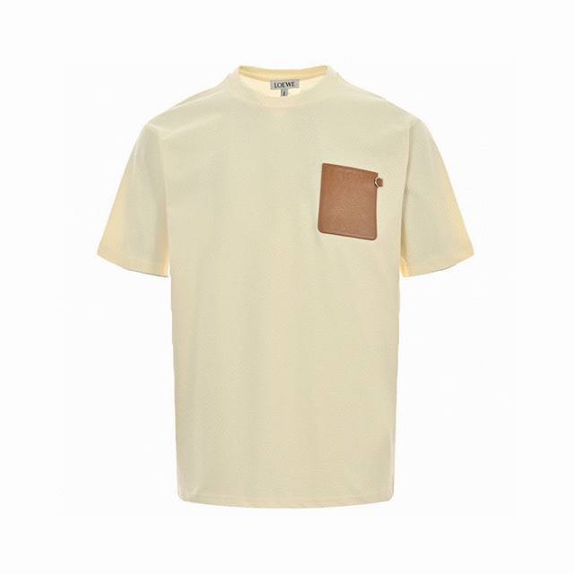 Loewe Summer New Arrival, Leather Label Pocket Logo Round Neck Short-Sleeve T-Sh