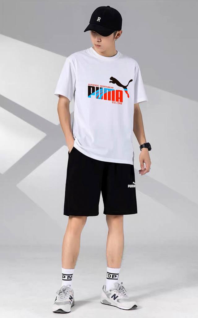 Puma Classic Puma Short-Sleeve Shorts Sports Set! Versatile And Flattering For E