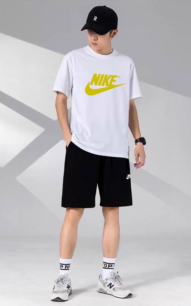 Nike Casual Couple's Short-Sleeve Shorts Sports Set, Suitable For Both Men And W