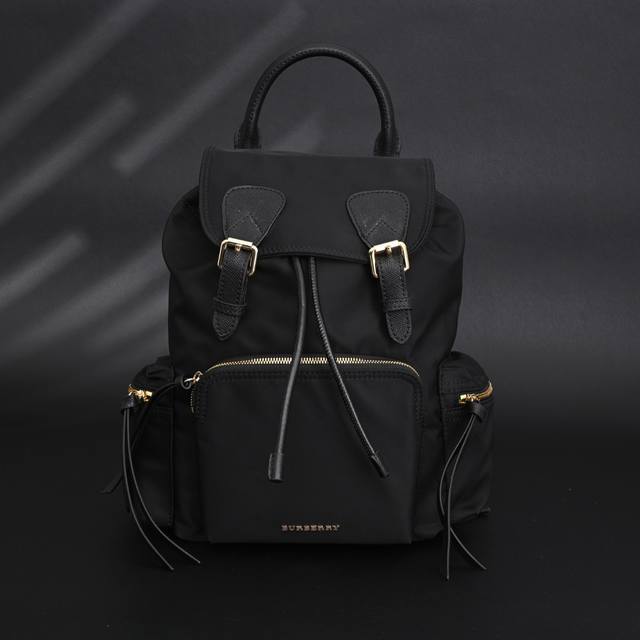 Burberry The Rucksack Functional Nylon And Leather Backpack In Black With Gold H
