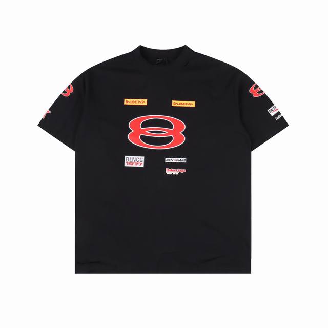 Balenciga Paris Saint-Germain Logo Pattern Round Neck Short-Sleeve T-Shirt Made