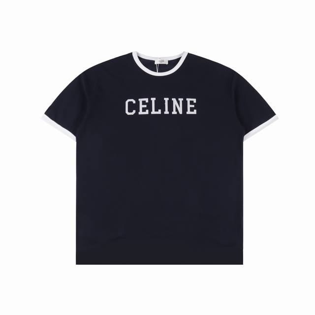 Celine Patch Embroidered Letter Round Neck Short-Sleeve T-Shirt With Three Tags.