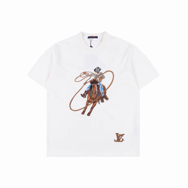 Louis Vuitton Runway Style Heavyweight Western Cowboy Embroidered Short-Sleeve T