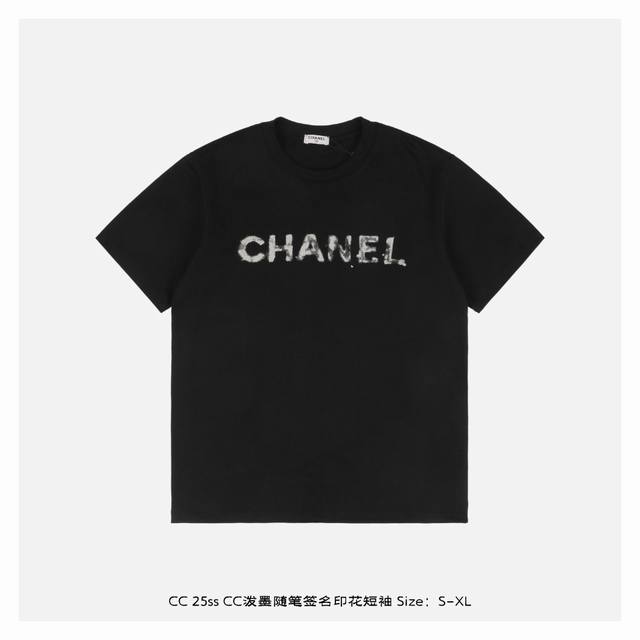 Chanel Chanel 25Ss Cc Ink Splash Sketch Signature Print Short-Sleeve Shirt Made