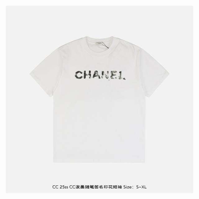 Chanel 25Ss Cc Ink Splash Signature Print Short-Sleeve Shirt Made From 230Gsm Co