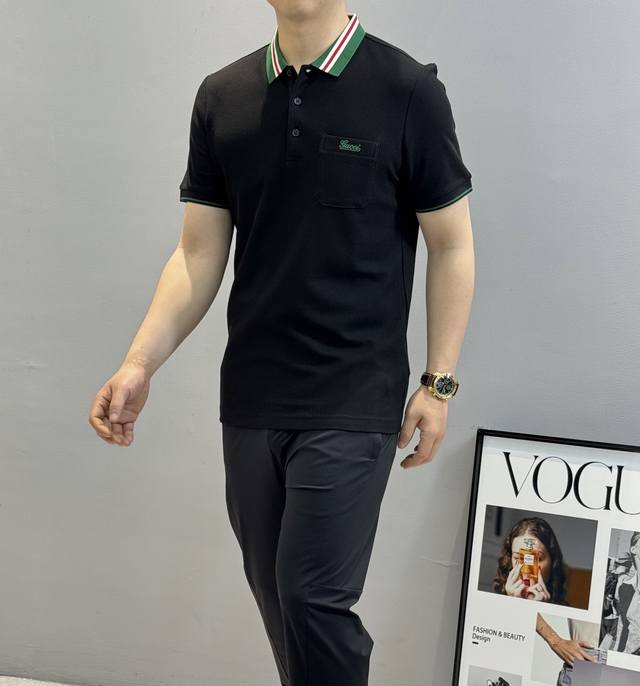 Gucci 25S New Arrival Collar Polo Shirt. Original Design Recommended! This 100%