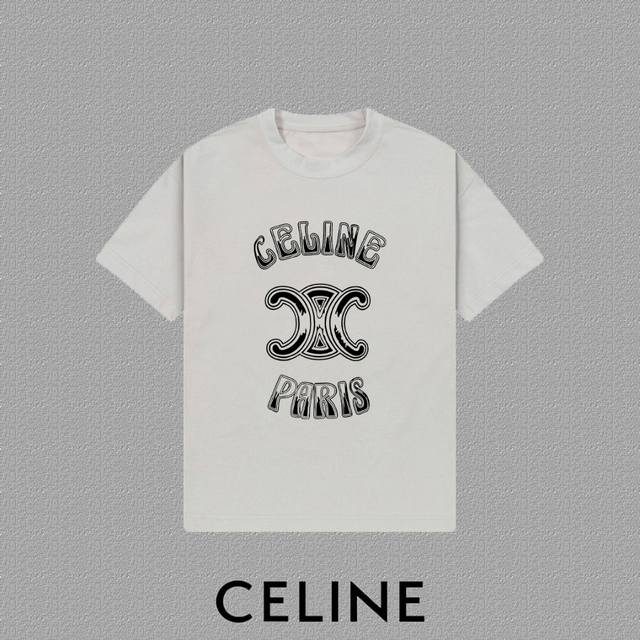 Celine] 2025 Fw Short-Sleeve T-Shirt With Letter Logo Print, Premium 26S Double-