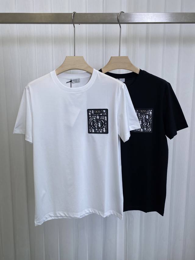 Dior.25 Spring/Summer New Leather Embossed Patch Pocket Logo Short-Sleeve T-Shir