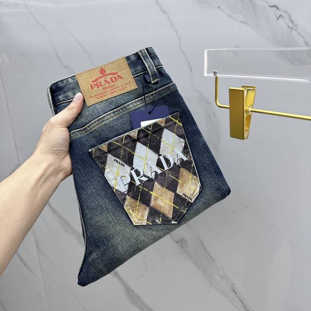 Prada New Original Custom-Made Denim Pants, Slim Straight-Leg Design, Extremely