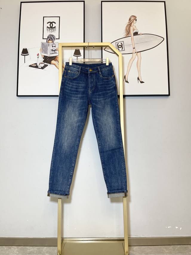 Di Jia Men's Blue Denim Pants Stretch Slim Straight Leg Model #1035 Sizes 29 31