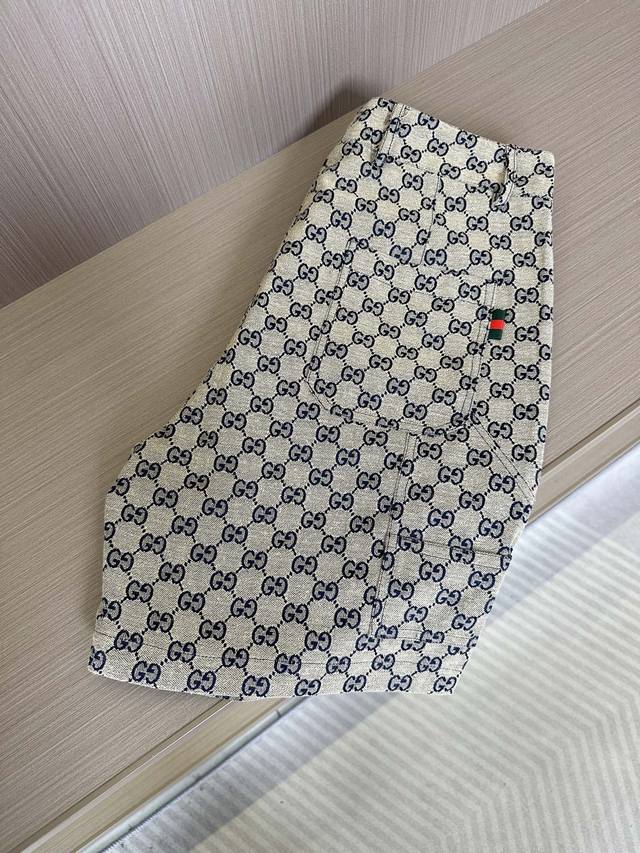 Gu25Ss Spring/Summer New Arrival Gg Jacquard Logo 100% Cotton Shorts, Men's Red