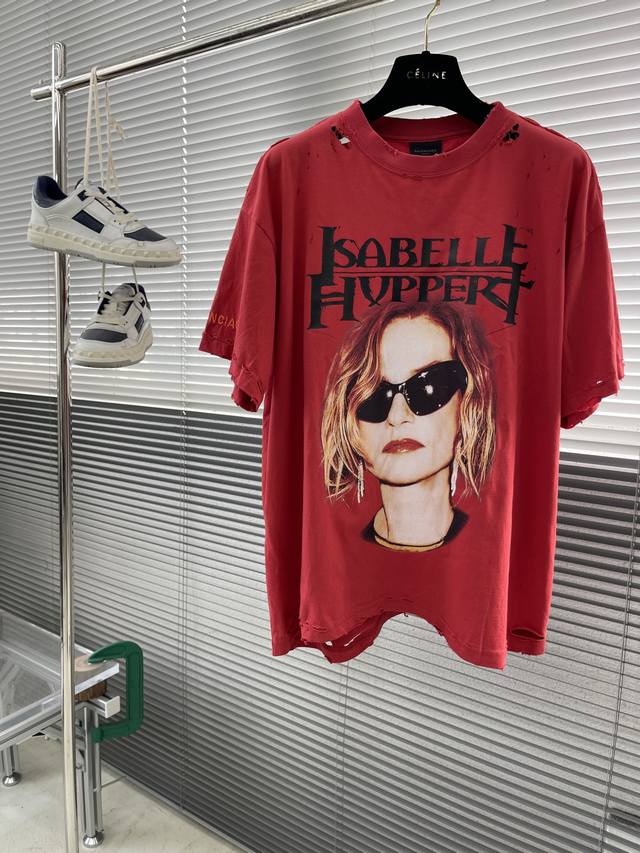 Balenciaga 25Ss Isab Red Faded Tee Note: The Fabric Weight Is Lightweight, Not T