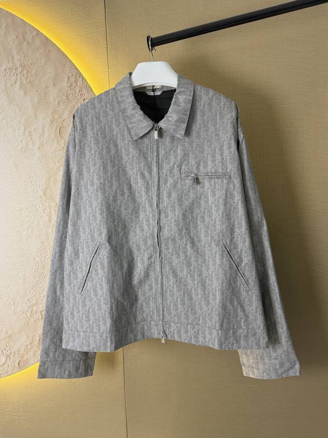 Dior Oblique Logo Embroidered All-Over Print Zipper Oversized Jacket For Men Gra