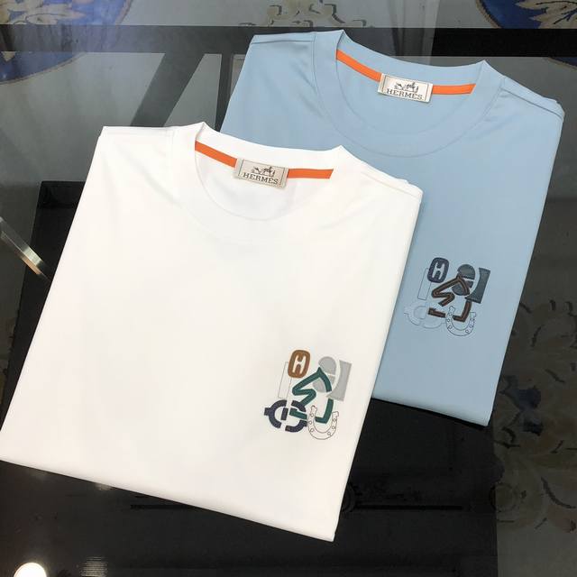 H*Rmes Herm S 2025 Spring/Summer New Arrival Men's Round Neck Short-Sleeve T-Shi