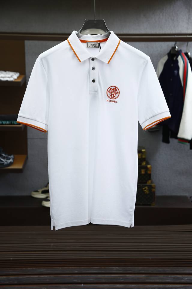Herm S 2025Ss Summer New Arrival, Men's Classic Logo Embroidered Pearl-Embellish