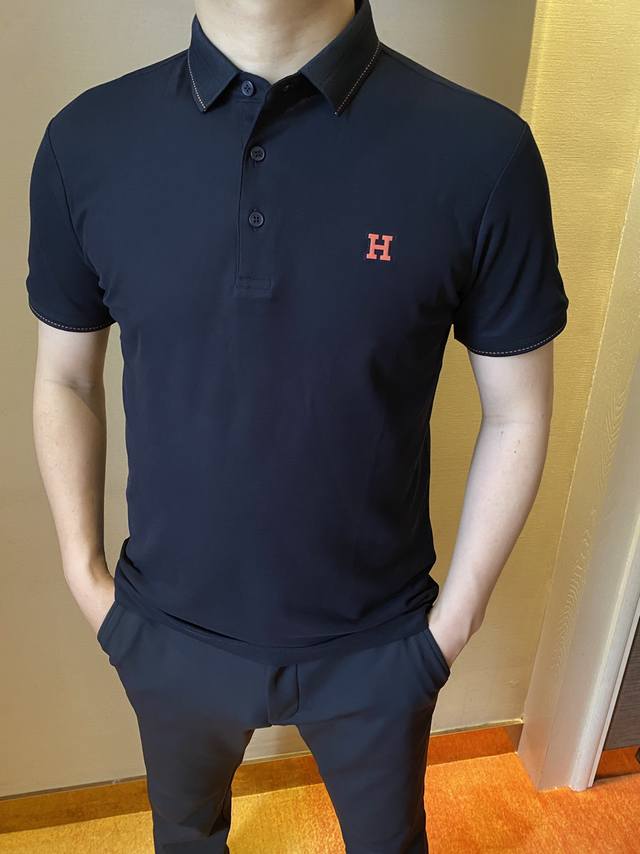 New Arrival: Herm S Ss Summer New Arrival Letter Logo Men's Collared Polo Shirt!
