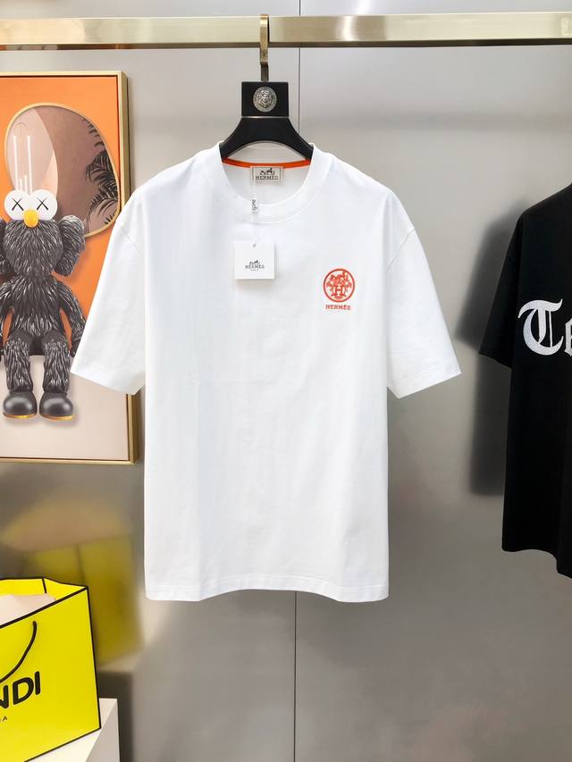 H*Rmes Herm S 2025 Spring/Summer New Arrival Authentic Men's Round Neck Short-Sl