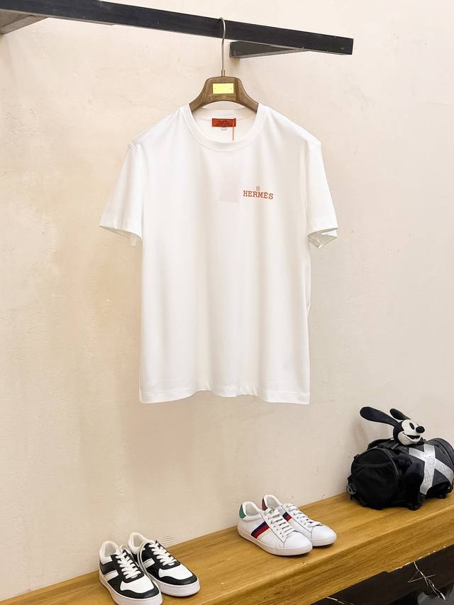 Herm S 25Ss Spring/Summer New Arrival Men's Silk-Soft Cotton Short-Sleeve T-Shir