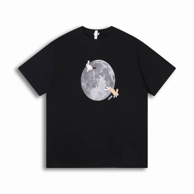 Correct Version High-Quality Loewe New 2025Ss Moon Rabbit Embroidered Round Neck